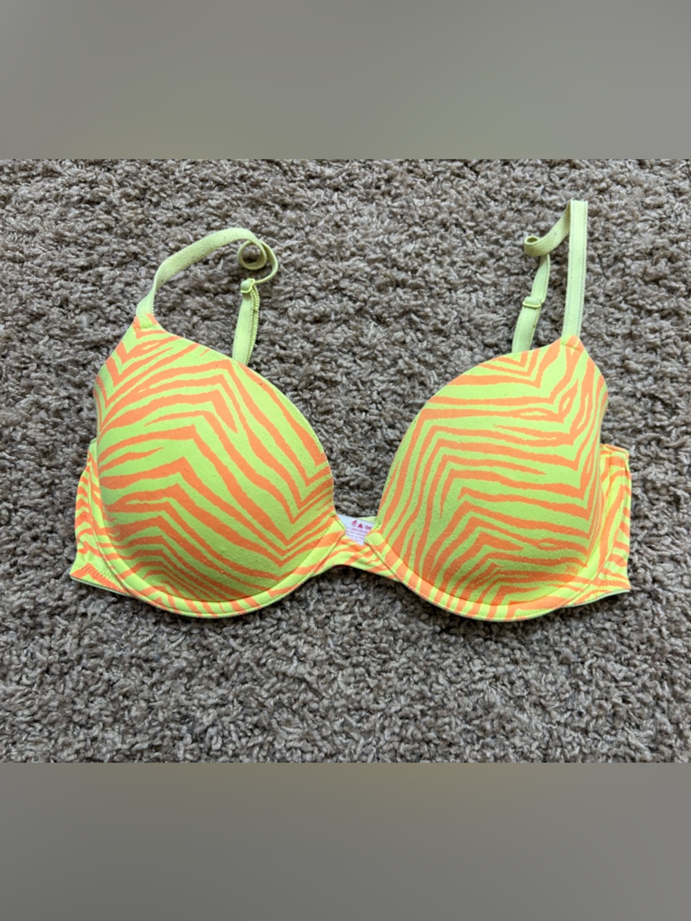 PINK Victoria's Secret Neon Zebra Bra Top - Orange & Green